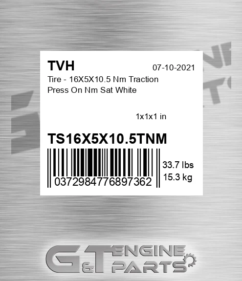 TS16X5X10.5TNM Tire - 16X5X10.5 Nm Traction Press On Nm Sat White