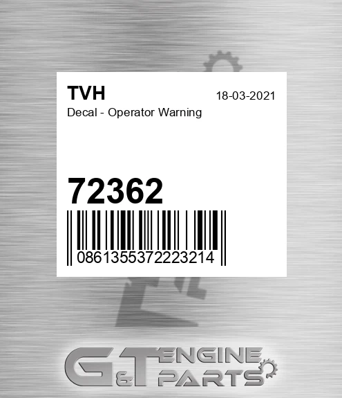 72362 Decal - Operator Warning