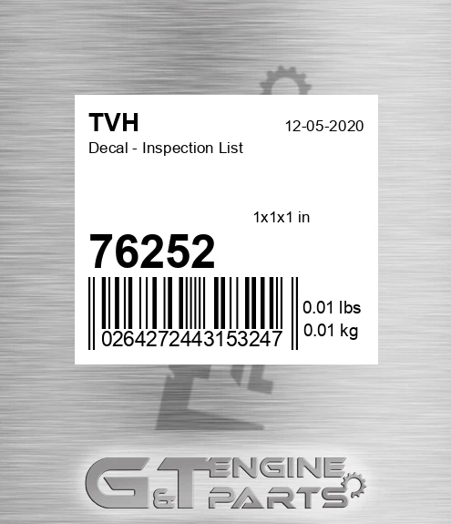 76252 Decal - Inspection List