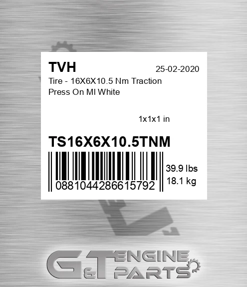 TS16X6X10.5TNM Tire - 16X6X10.5 Nm Traction Press On Ml White