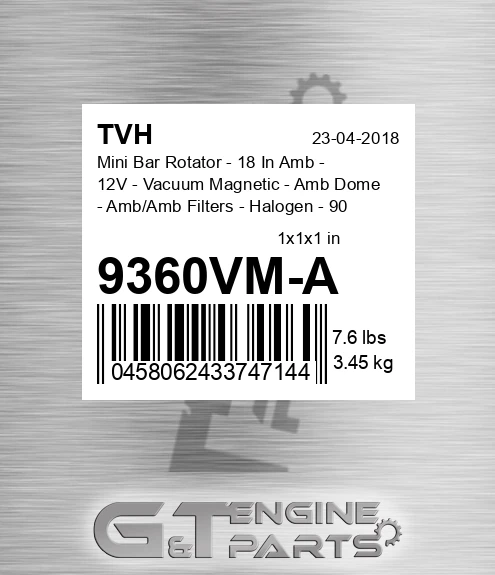 9360VM-A Mini Bar Rotator - 18 In Amb - 12V - Vacuum Magnetic - Amb Dome - Amb/Amb Filters - Halogen - 90 Fpm Per Rotator - Polycarbonate Base