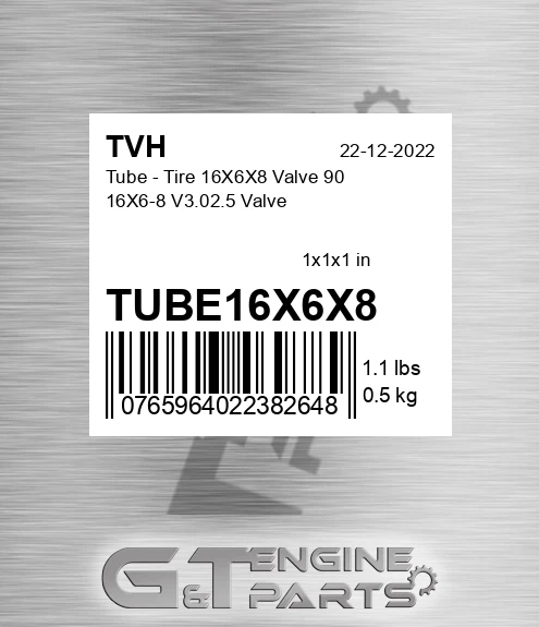 TUBE16X6X8 Tube - Tire 16X6X8 Valve 90 16X6-8 V3.02.5 Valve