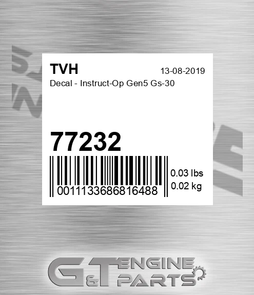 77232 Decal - Instruct-Op Gen5 Gs-30