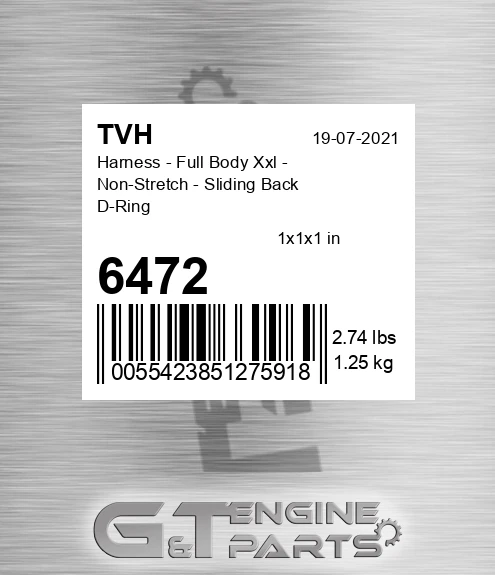6472 Harness - Full Body Xxl - Non-Stretch - Sliding Back D-Ring