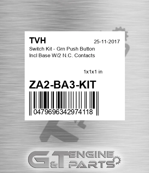 ZA2-BA3-KIT Switch Kit - Grn Push Button Incl Base W/2 N.C. Contacts