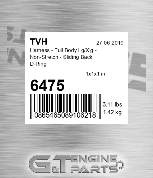 6475 Harness - Full Body Lg/Xlg - Non-Stretch - Sliding Back D-Ring