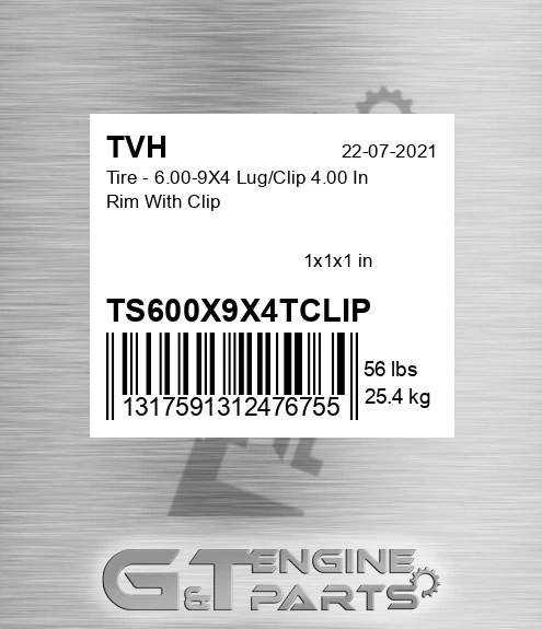 TS600X9X4TCLIP Tire - 6.00-9X4 Lug/Clip 4.00 In Rim With Clip