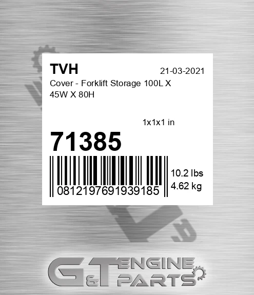 71385 Cover - Forklift Storage 100L X 45W X 80H