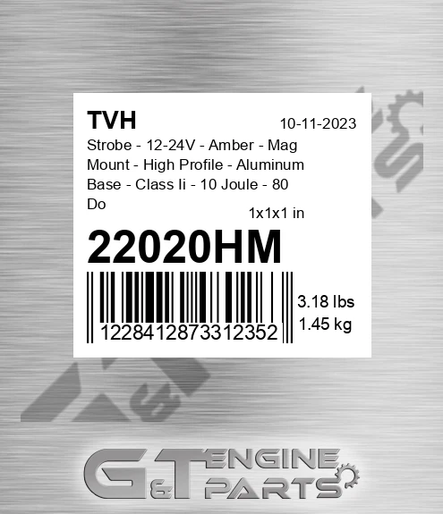 22020HM Strobe - 12-24V - Amber - Mag Mount - High Profile - Aluminum Base - Class Ii - 10 Joule - 80 Double Fpm