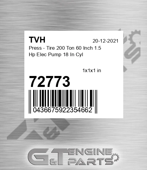 72773 Press - Tire 200 Ton 60 Inch 1.5 Hp Elec Pump 18 In Cyl