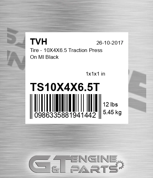 TS10X4X6.5T Tire - 10X4X6.5 Traction Press On Ml Black