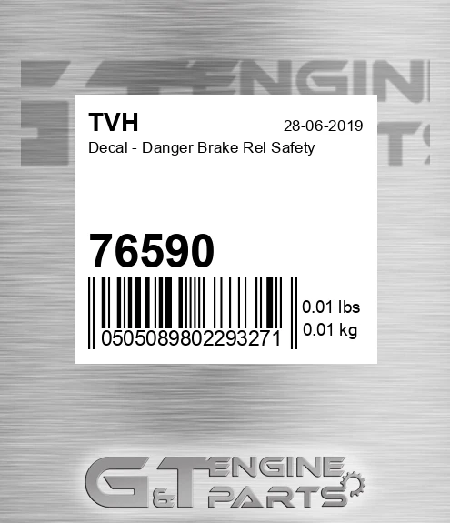 76590 Decal - Danger Brake Rel Safety