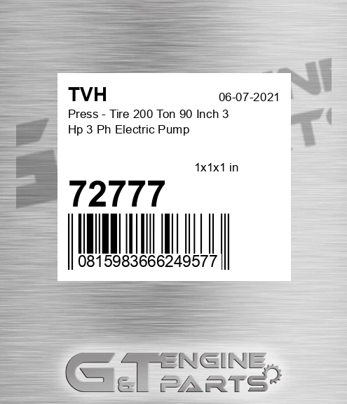 72777 Press - Tire 200 Ton 90 Inch 3 Hp 3 Ph Electric Pump