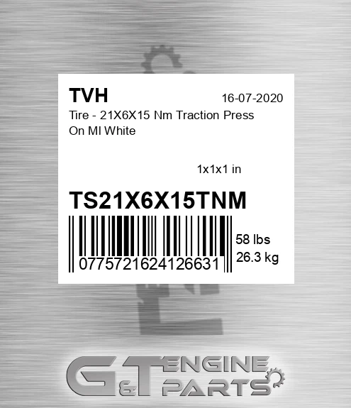 TS21X6X15TNM Tire - 21X6X15 Nm Traction Press On Ml White