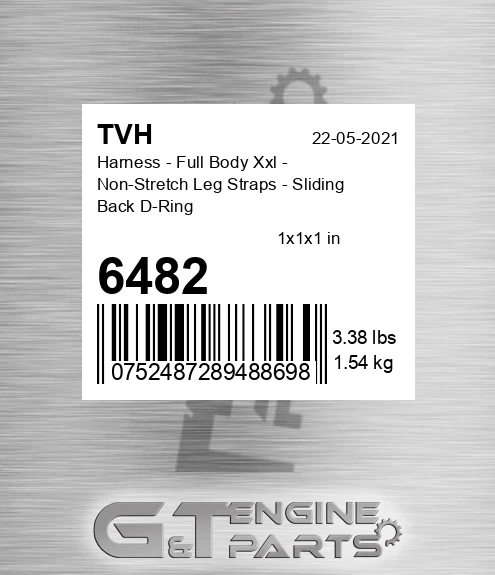 6482 Harness - Full Body Xxl - Non-Stretch Leg Straps - Sliding Back D-Ring