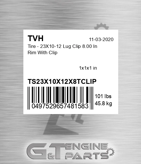 TS23X10X12X8TCLIP Tire - 23X10-12 Lug Clip 8.00 In Rim With Clip