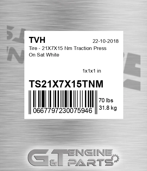 TS21X7X15TNM Tire - 21X7X15 Nm Traction Press On Sat White