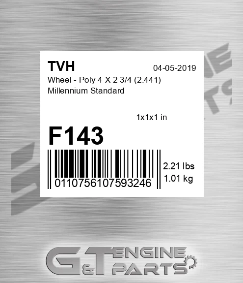 F143 Wheel - Poly 4 X 2 3/4 2.441 Millennium Standard