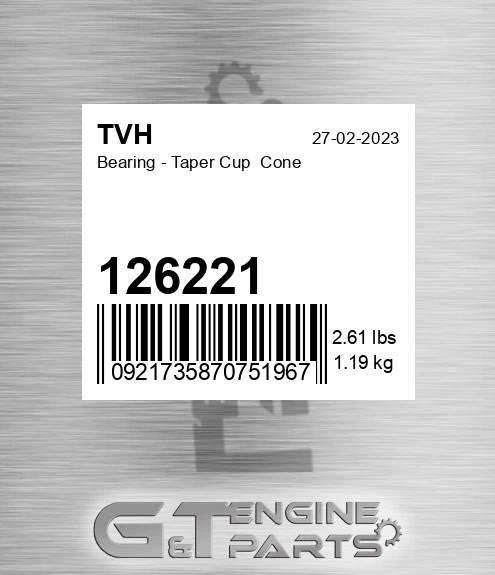 126221 Bearing - Taper Cup Cone