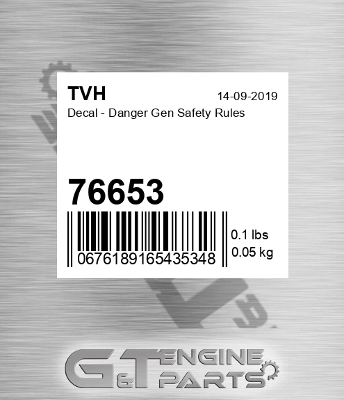 76653 Decal - Danger Gen Safety Rules