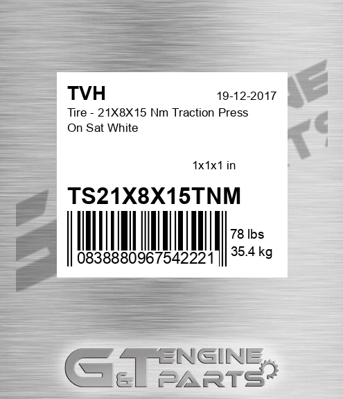 TS21X8X15TNM Tire - 21X8X15 Nm Traction Press On Sat White