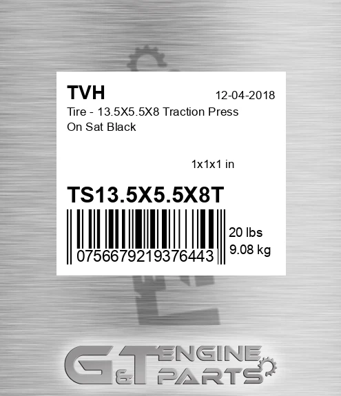 TS13.5X5.5X8T Tire - 13.5X5.5X8 Traction Press On Sat Black