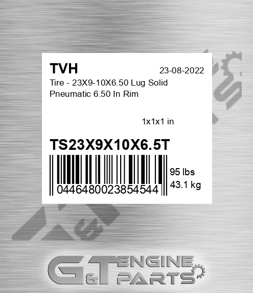 TS23X9X10X6.5T Tire - 23X9-10X6.50 Lug Solid Pneumatic 6.50 In Rim