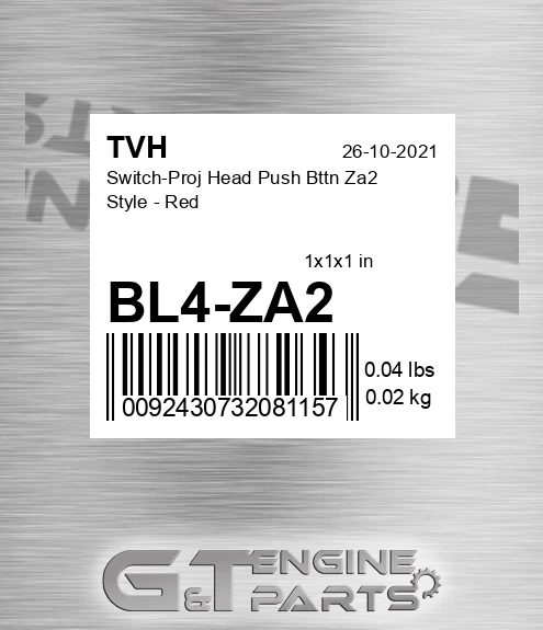 BL4-ZA2 Switch-Proj Head Push Bttn Za2 Style - Red