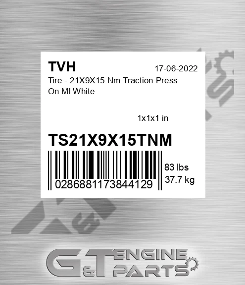 TS21X9X15TNM Tire - 21X9X15 Nm Traction Press On Ml White