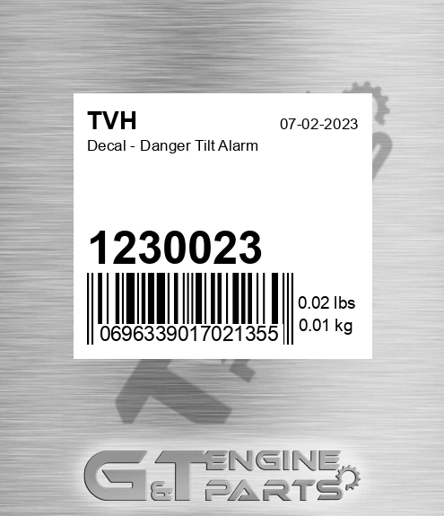 1230023 Decal - Danger Tilt Alarm