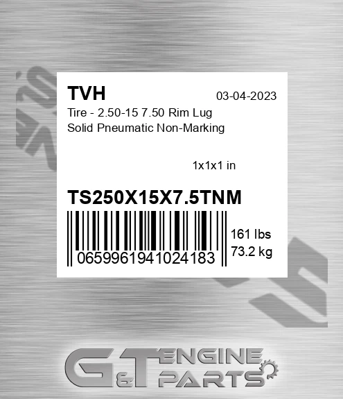 TS250X15X7.5TNM Tire - 2.50-15 7.50 Rim Lug Solid Pneumatic Non-Marking