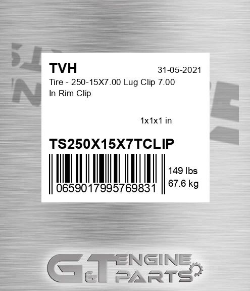 TS250X15X7TCLIP Tire - 250-15X7.00 Lug Clip 7.00 In Rim Clip