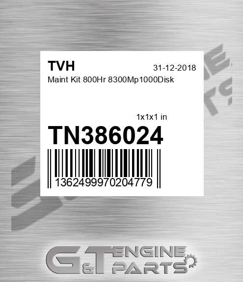 TN386024 Maint Kit 800Hr 8300Mp1000Disk