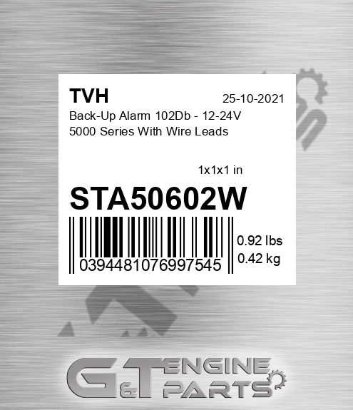 STA50602W Back-Up Alarm 102Db - 12-24V 5000 Series With Wire Leads