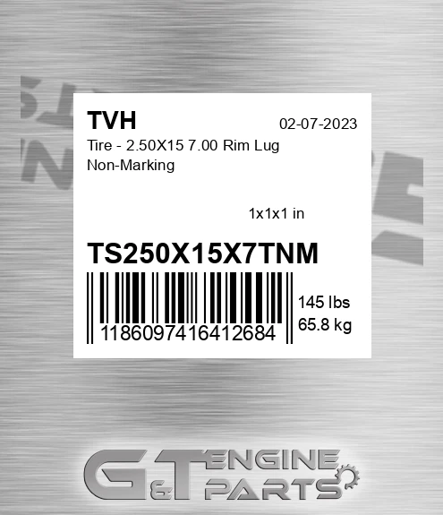 TS250X15X7TNM Tire - 2.50X15 7.00 Rim Lug Non-Marking