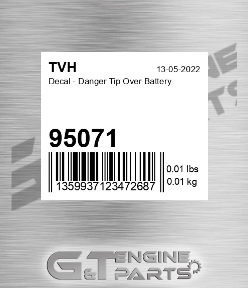 95071 Decal - Danger Tip Over Battery