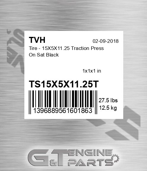 TS15X5X11.25T Tire - 15X5X11.25 Traction Press On Sat Black