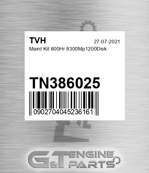 TN386025 Maint Kit 800Hr 8300Mp1200Disk