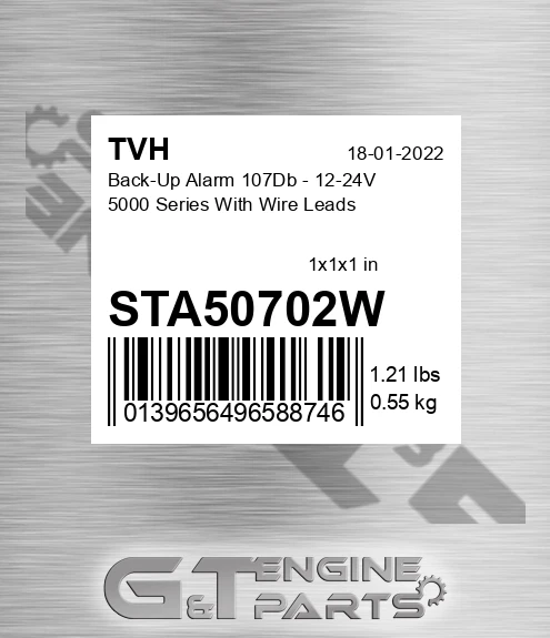 STA50702W Back-Up Alarm 107Db - 12-24V 5000 Series With Wire Leads