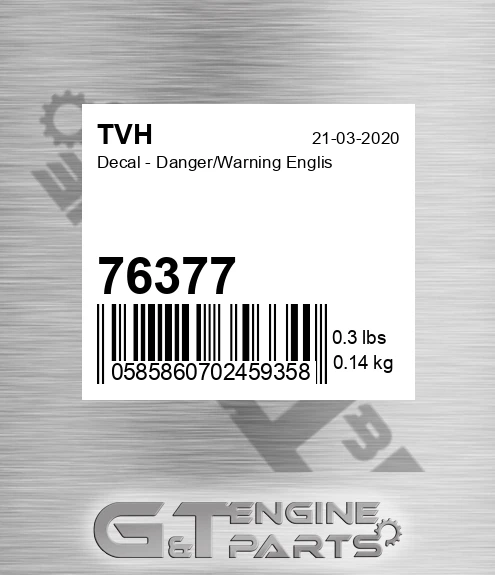 76377 Decal - Danger/Warning Englis