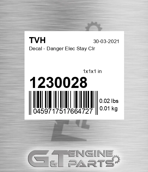 1230028 Decal - Danger Elec Stay Clr