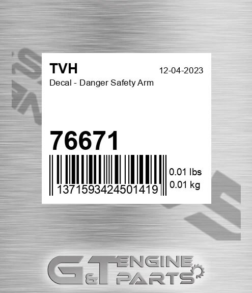 76671 Decal - Danger Safety Arm