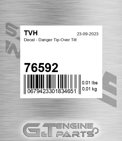 76592 Decal - Danger Tip-Over Tilt