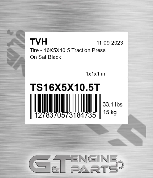 TS16X5X10.5T Tire - 16X5X10.5 Traction Press On Sat Black