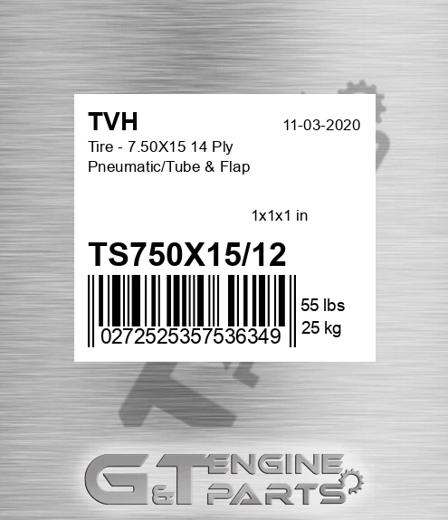TS750X15/12 Tire - 7.50X15 14 Ply Pneumatic/Tube &amp; Flap
