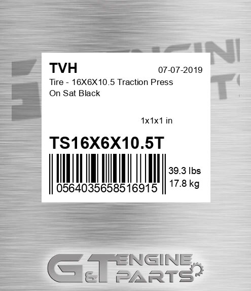 TS16X6X10.5T Tire - 16X6X10.5 Traction Press On Sat Black