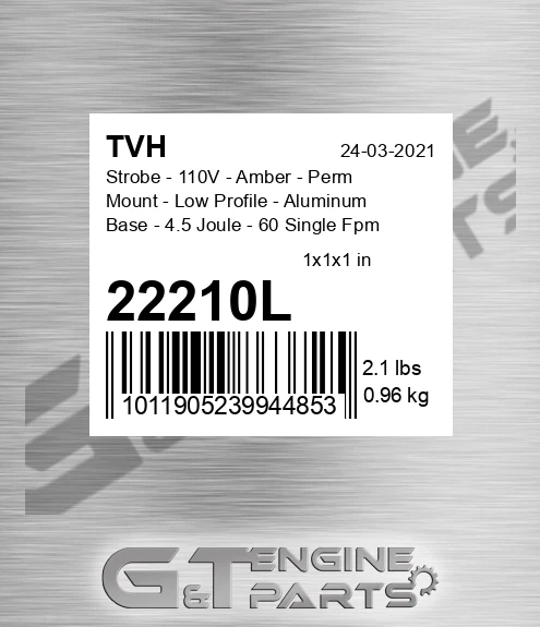 22210L Strobe - 110V - Amber - Perm Mount - Low Profile - Aluminum Base - 4.5 Joule - 60 Single Fpm