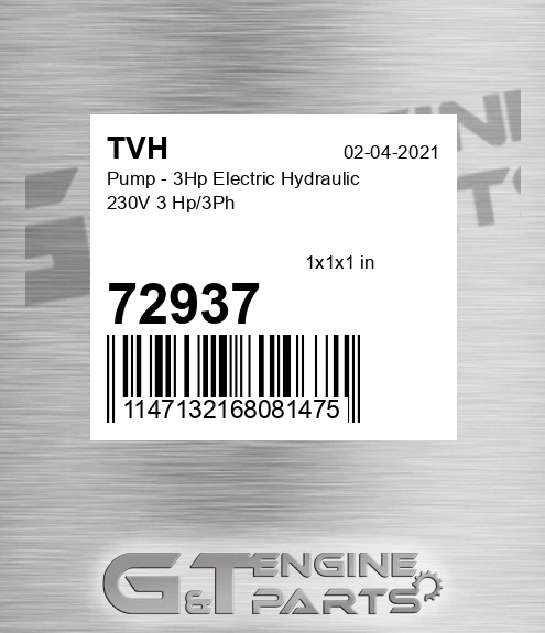 72937 Pump - 3Hp Electric Hydraulic 230V 3 Hp/3Ph