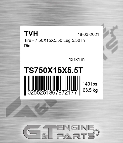 TS750X15X5.5T Tire - 7.50X15X5.50 Lug 5.50 In Rim