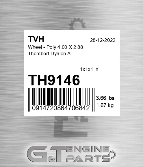 TH9146 Wheel - Poly 4.00 X 2.88 Thombert Dyalon A